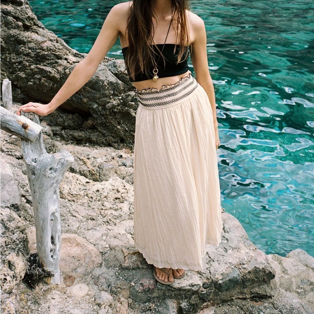 ZARA RUSTIC CONTRAST WAIST SKIRT - Picture 4 of 7